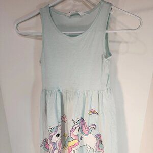 H&M girls teal sleeveless dress with unicorns Size 8-10